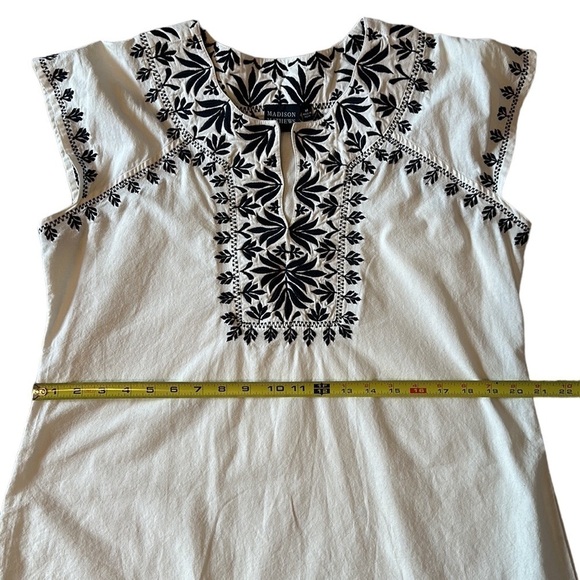 Madison Matthews Floral Embroidered Cap Sleeve‎ Shift Cotton Dress Size Medium - Picture 6 of 10
